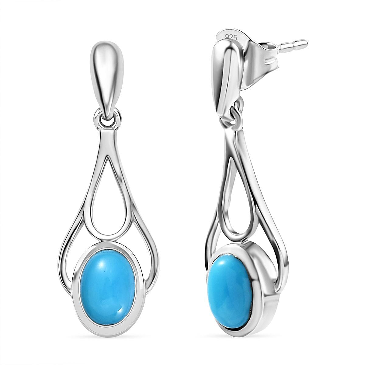 Sleeping Beauty Turquoise  Dangling Earring in Rhodium Overlay Sterling Silver 1.60 ct  1.680  Ct. 8054922 0