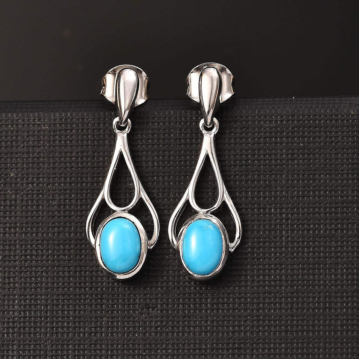 Sleeping Beauty Turquoise  Dangling Earring in Rhodium Overlay Sterling Silver 1.60 ct  1.680  Ct. 8054922 2