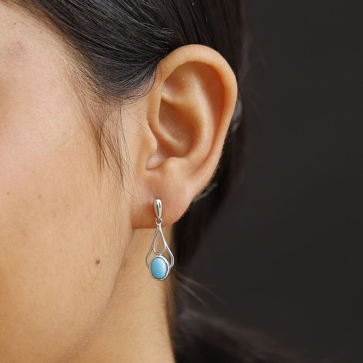 Sleeping Beauty Turquoise  Dangling Earring in Rhodium Overlay Sterling Silver 1.60 ct  1.680  Ct. 8054922 3