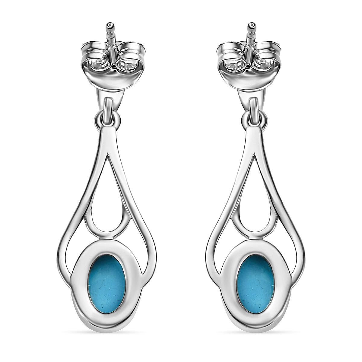 Sleeping Beauty Turquoise  Dangling Earring in Rhodium Overlay Sterling Silver 1.60 ct  1.680  Ct. 8054922 5
