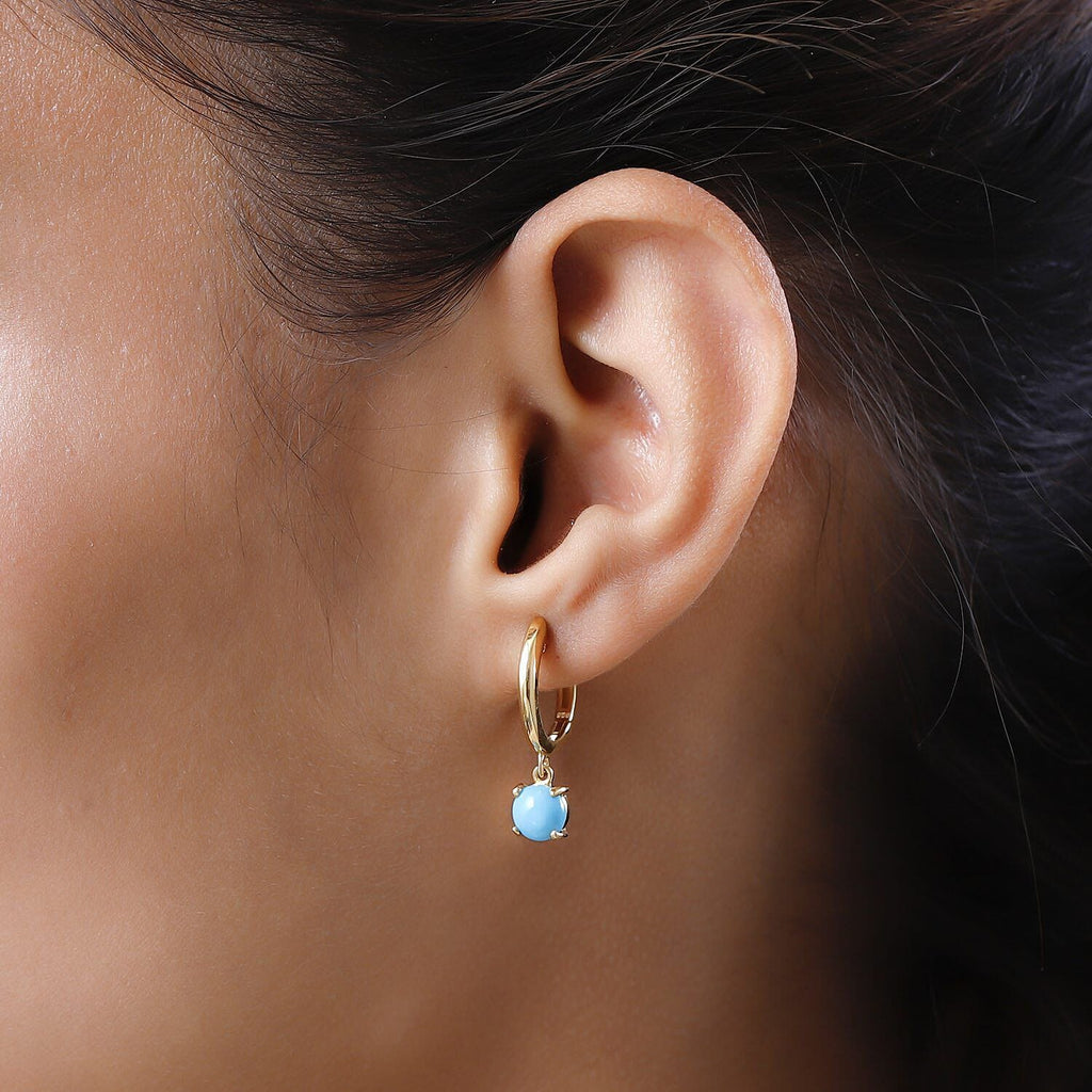 Arizona Sleeping Beauty Turquoise Dangling Earrings (with Clasp) in 18K Vermeil Yellow Gold Plated Sterling Silver 2.194  Ct.