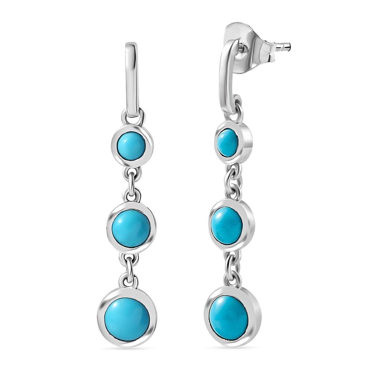 Sleeping Beauty Turquoise Dangling Earring with Push Back in Rhodium Overlay Sterling Silver 1.85 Ct. 8054920 0