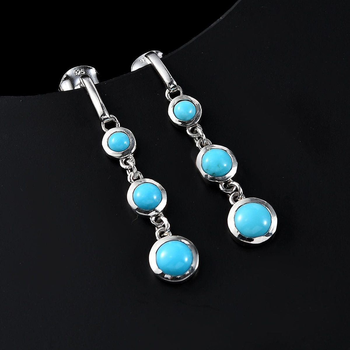 Sleeping Beauty Turquoise Dangling Earring with Push Back in Rhodium Overlay Sterling Silver 1.85 Ct. 8054920 2
