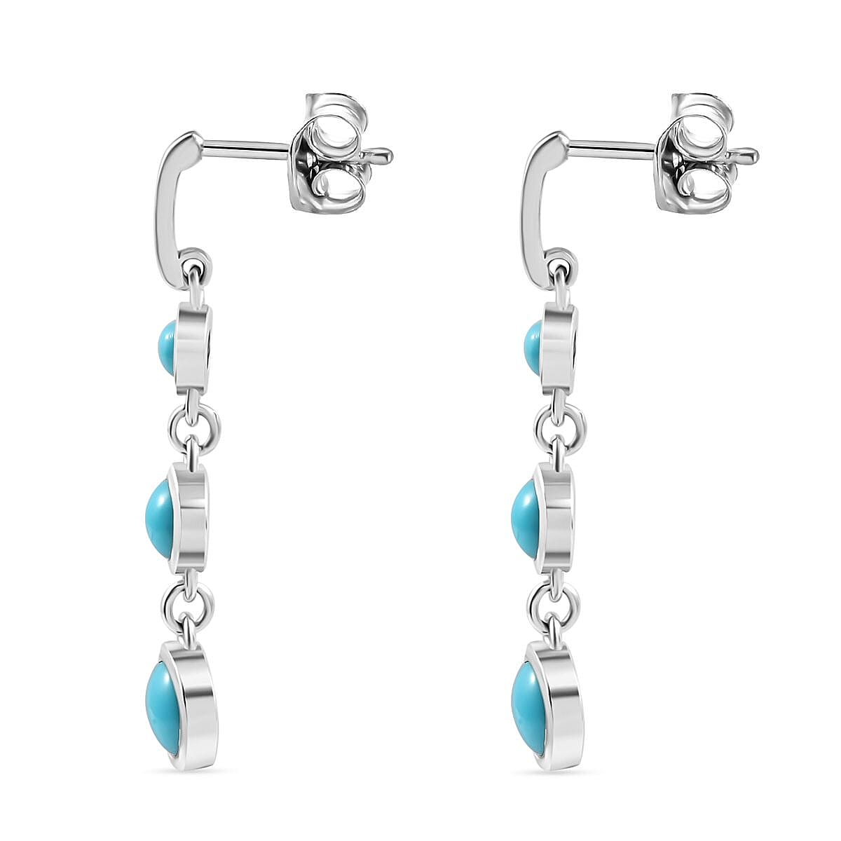 Sleeping Beauty Turquoise Dangling Earring with Push Back in Rhodium Overlay Sterling Silver 1.85 Ct. 8054920 4