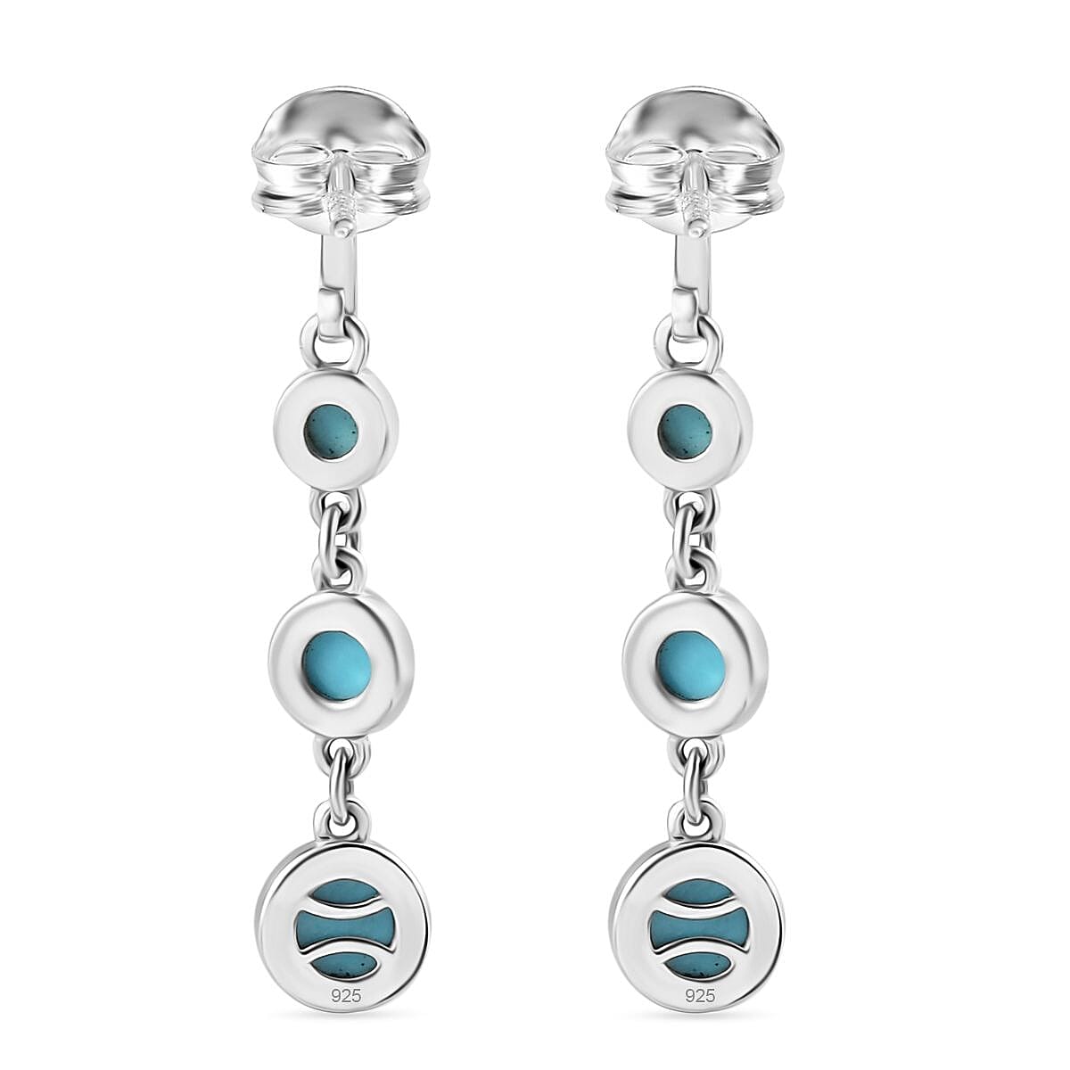 Sleeping Beauty Turquoise Dangling Earring with Push Back in Rhodium Overlay Sterling Silver 1.85 Ct. 8054920 5