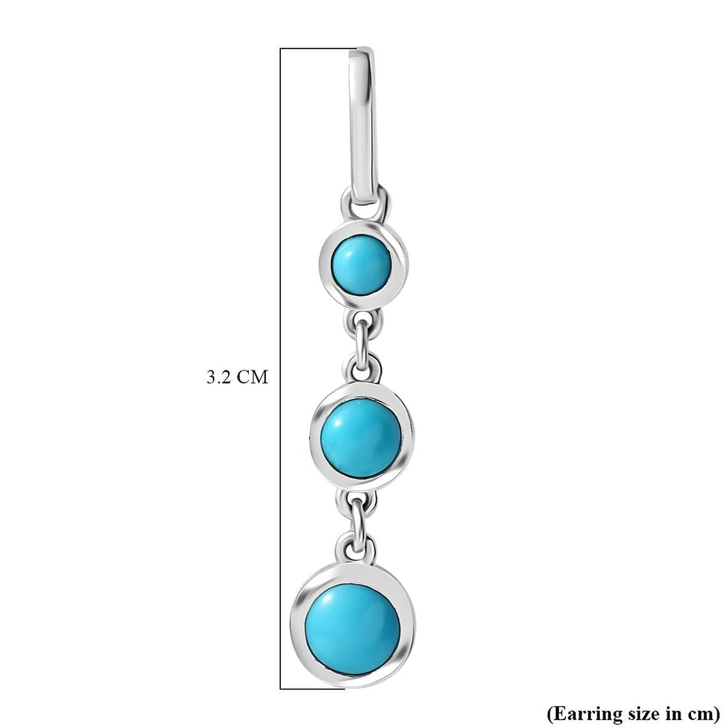 Sleeping Beauty Turquoise Dangling Earring with Push Back in Rhodium Overlay Sterling Silver 1.85 Ct.