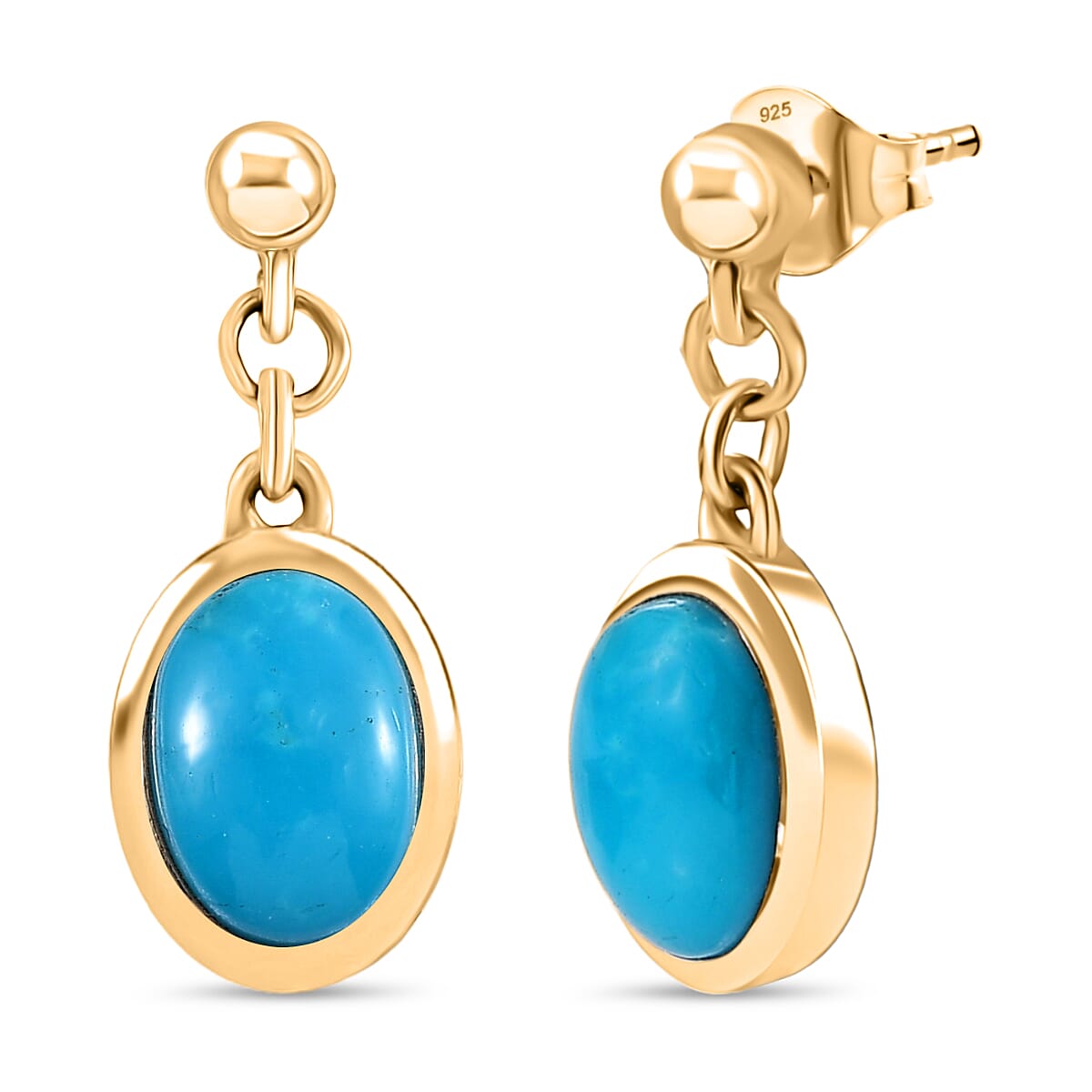 Sleeping Beauty Turquoise Dangling Earring with Push Back in Yellow Gold Plated Sterling Silver 1.63 Ct. 8221309 0