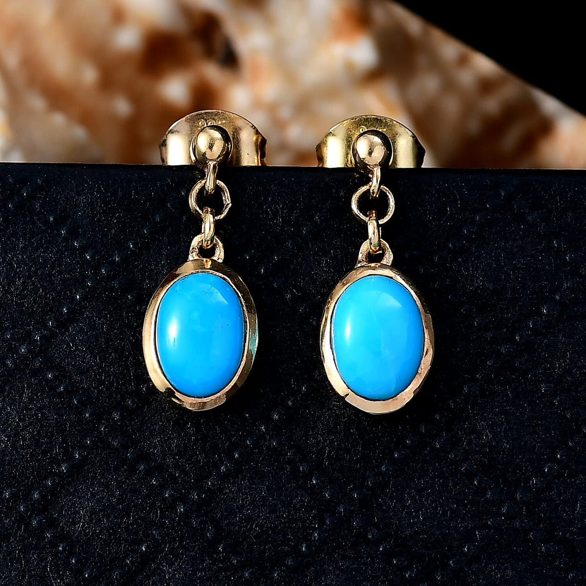Sleeping Beauty Turquoise Dangling Earring with Push Back in Yellow Gold Plated Sterling Silver 1.63 Ct. 8221309 2