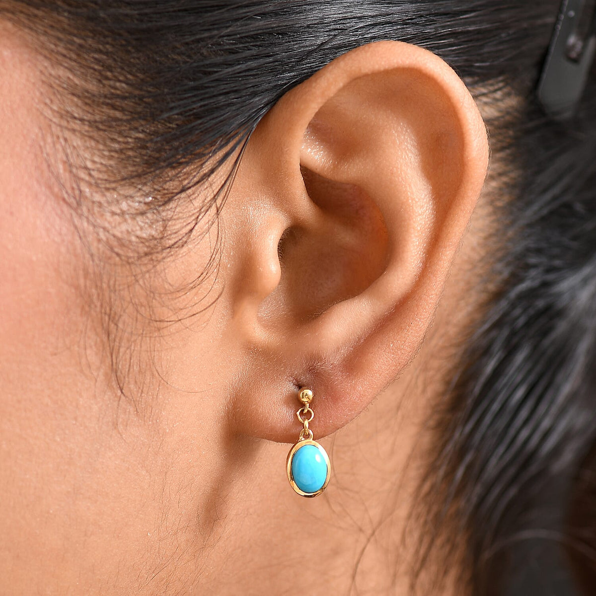 Sleeping Beauty Turquoise Dangling Earring with Push Back in Yellow Gold Plated Sterling Silver 1.63 Ct. 8221309 3