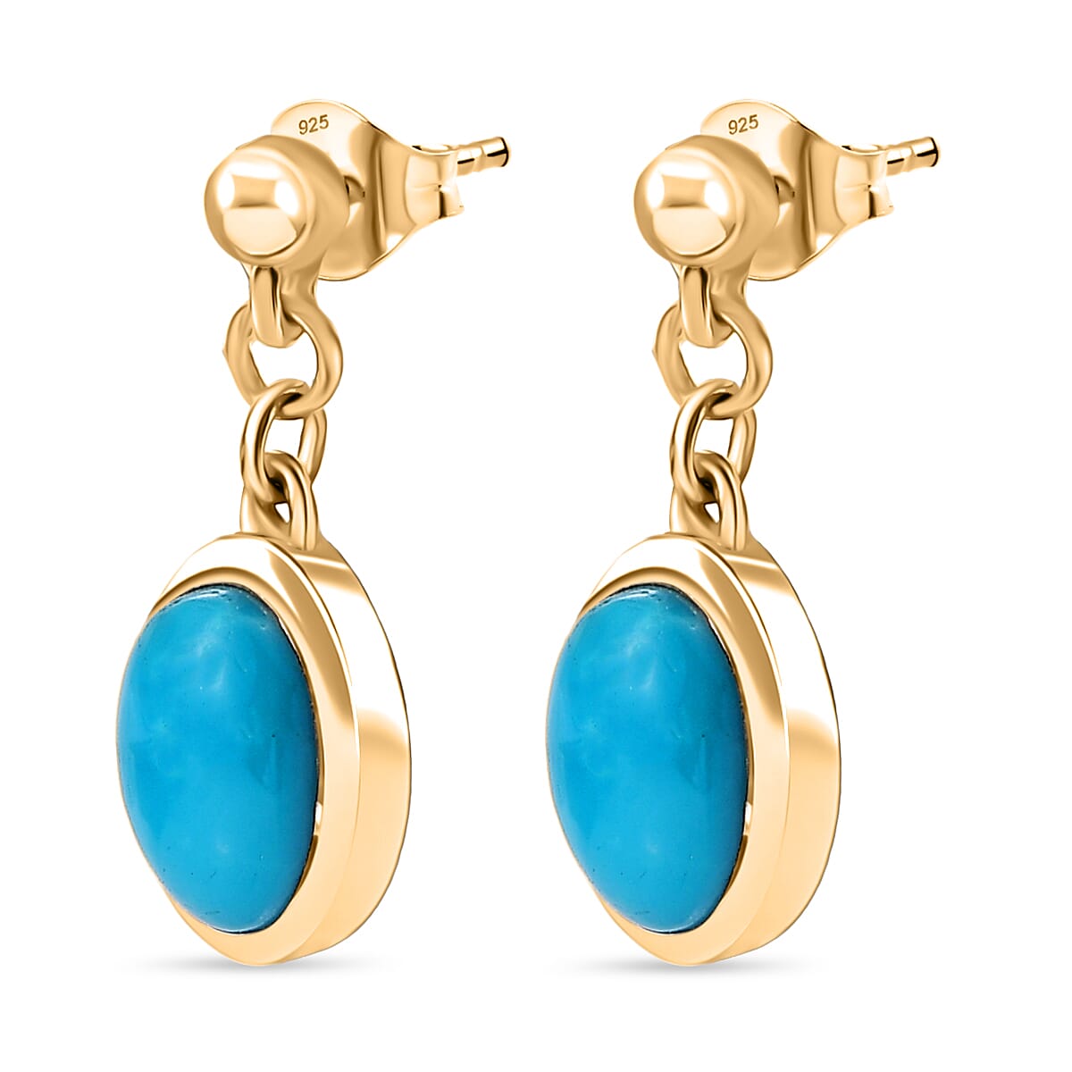 Sleeping Beauty Turquoise Dangling Earring with Push Back in Yellow Gold Plated Sterling Silver 1.63 Ct. 8221309 4