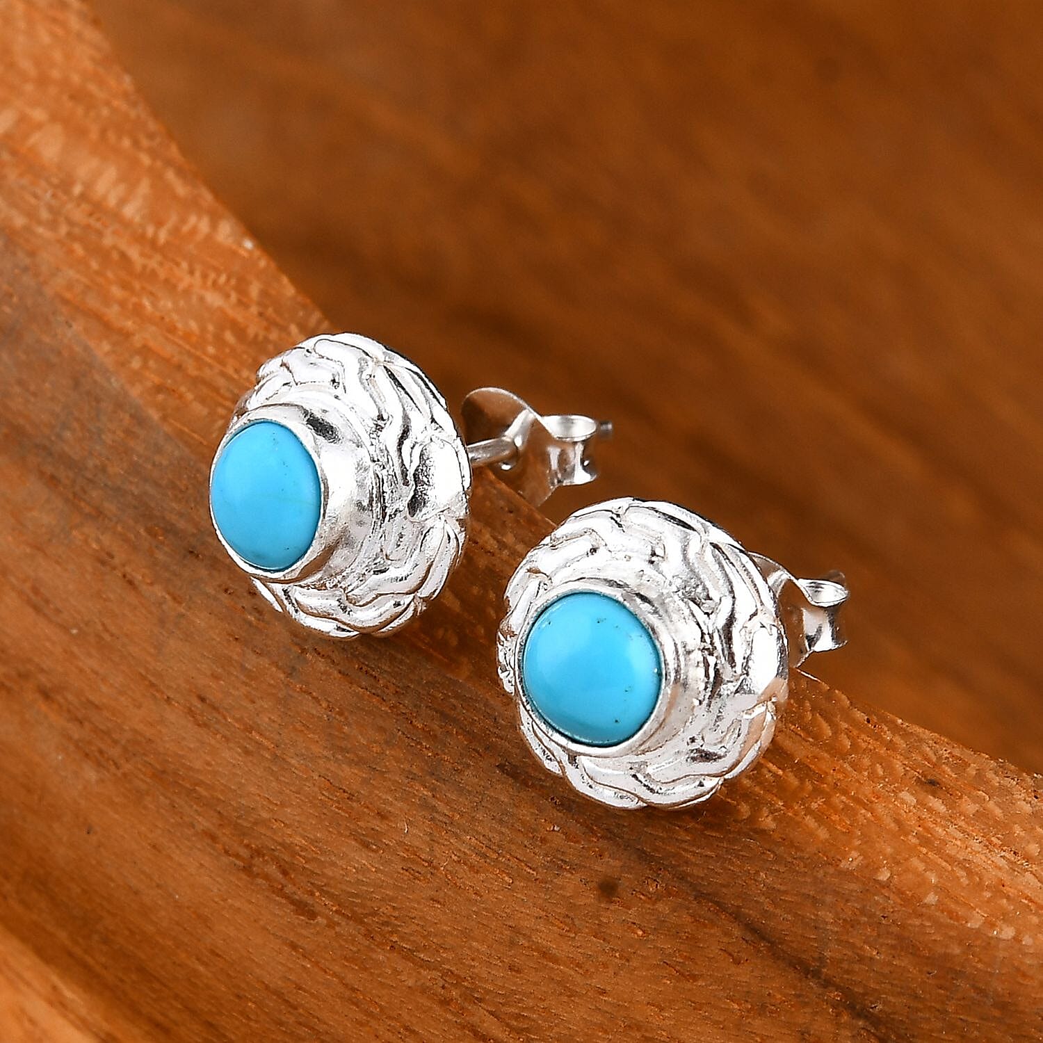 Royal Bali Collection - Handmade Sleeping Beauty Turquoise Earring with Push Back Sterling Silver 7924075 1