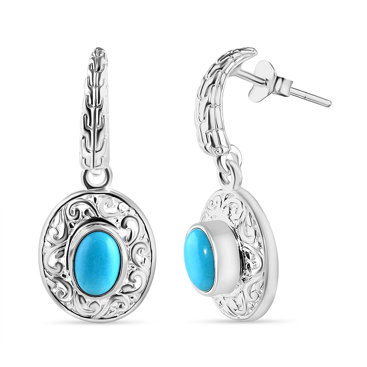 Royal Bali Collection - Handmade Sleeping Beauty Turquoise Earring with Push Back Sterling Silver 1.56 Ct. 7924017 0