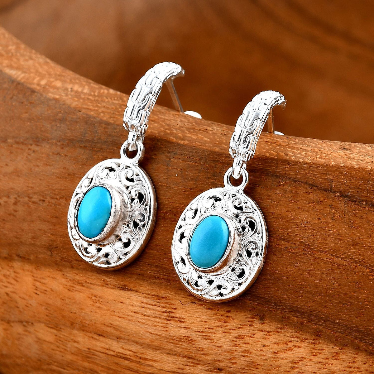 Royal Bali Collection - Handmade Sleeping Beauty Turquoise Earring with Push Back Sterling Silver 1.56 Ct. 7924017 1