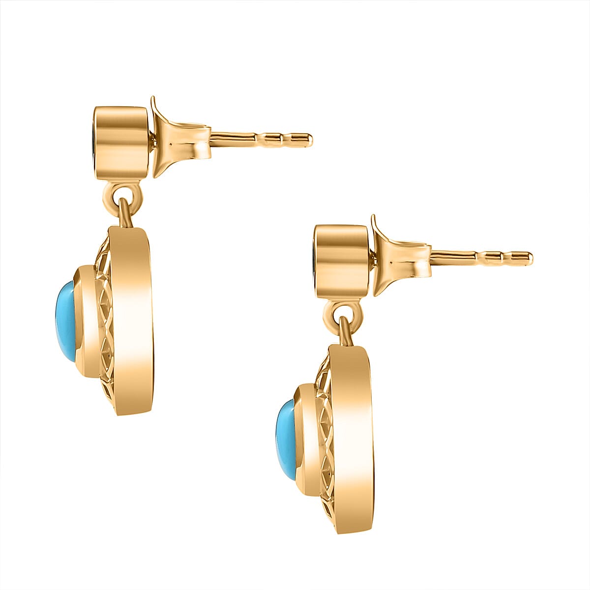 Sleeping Beauty Turquoise, Emerald Dangling Earring in 18K Vermeil YG Plated Sterling Silver 1.46 ct,  Silver Wt. 5 Gms  1.444  Ct. 7731467 4
