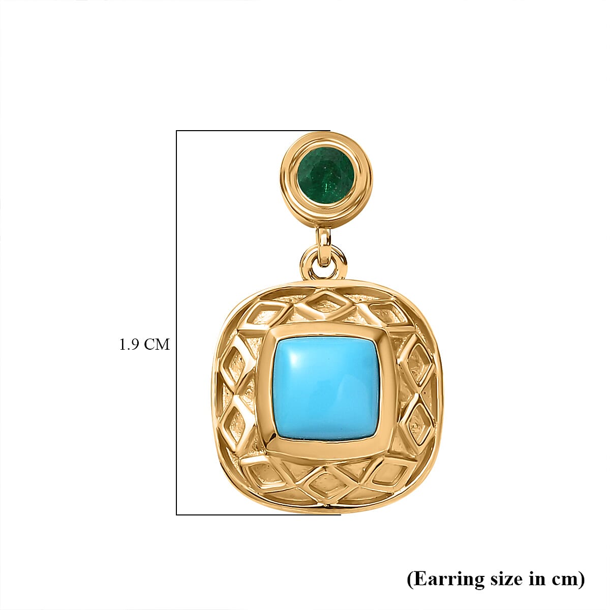 Sleeping Beauty Turquoise, Emerald Dangling Earring in 18K Vermeil YG Plated Sterling Silver 1.46 ct,  Silver Wt. 5 Gms  1.444  Ct. 7731467 6