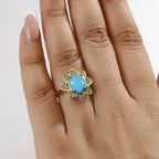 Sleeping Beauty Turquoise & Emerald Solitaire Ring in 18K Vermeil Yellow Gold Plated Sterling Silver 2.62 Ct.