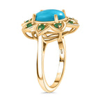 Sleeping Beauty Turquoise & Emerald Solitaire Ring in 18K Vermeil Yellow Gold Plated Sterling Silver 2.62 Ct.