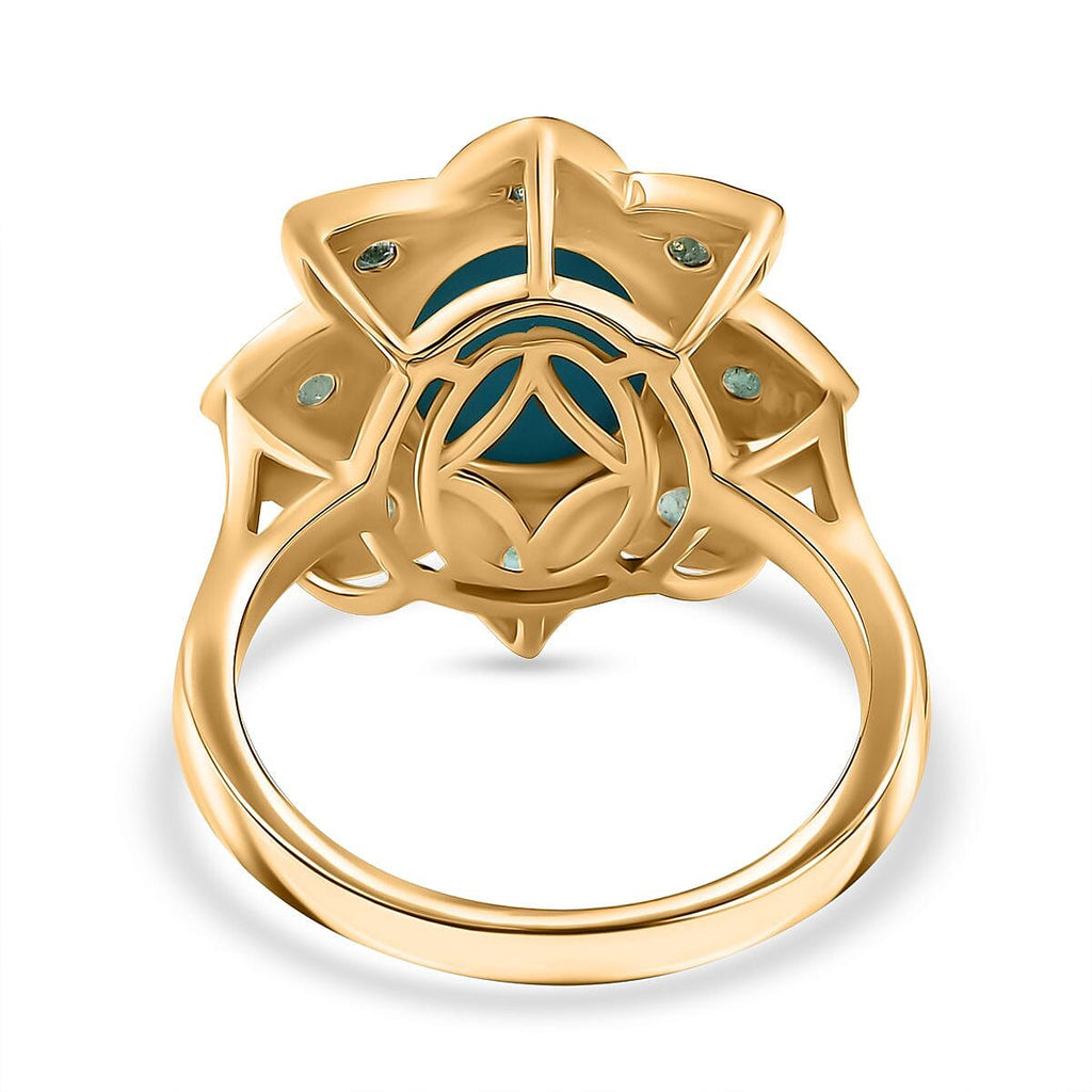 Sleeping Beauty Turquoise & Emerald Solitaire Ring in 18K Vermeil Yellow Gold Plated Sterling Silver 2.62 Ct.