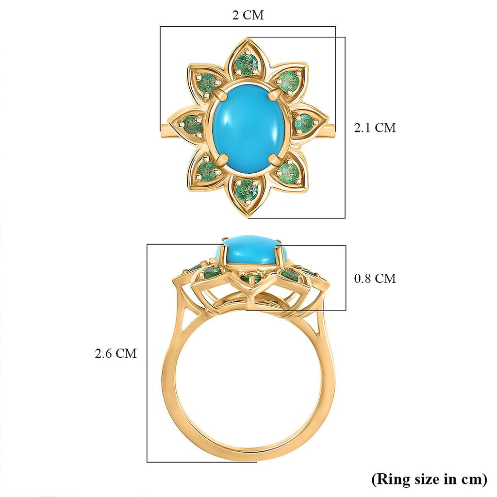 Sleeping Beauty Turquoise & Emerald Solitaire Ring in 18K Vermeil Yellow Gold Plated Sterling Silver 2.62 Ct.