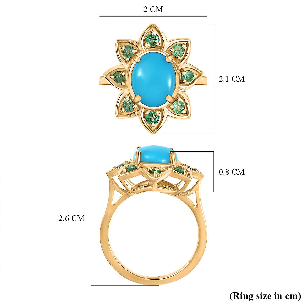 Sleeping Beauty Turquoise and Emerald Floral Ring in 18K Vermeil Yellow Gold Plated Sterling Silver 2.62 Ct. 8058997 6