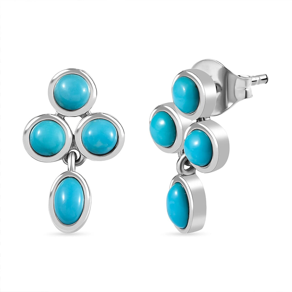Arizona Sleeping Beauty Turquoise Dangle Earrings in Platinum Overlay Sterling Silver 1.91 Ct