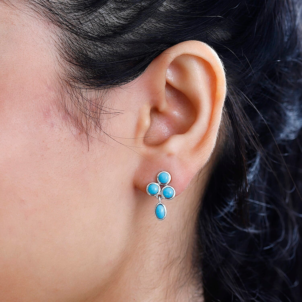Arizona Sleeping Beauty Turquoise Dangle Earrings in Platinum Overlay Sterling Silver 1.91 Ct