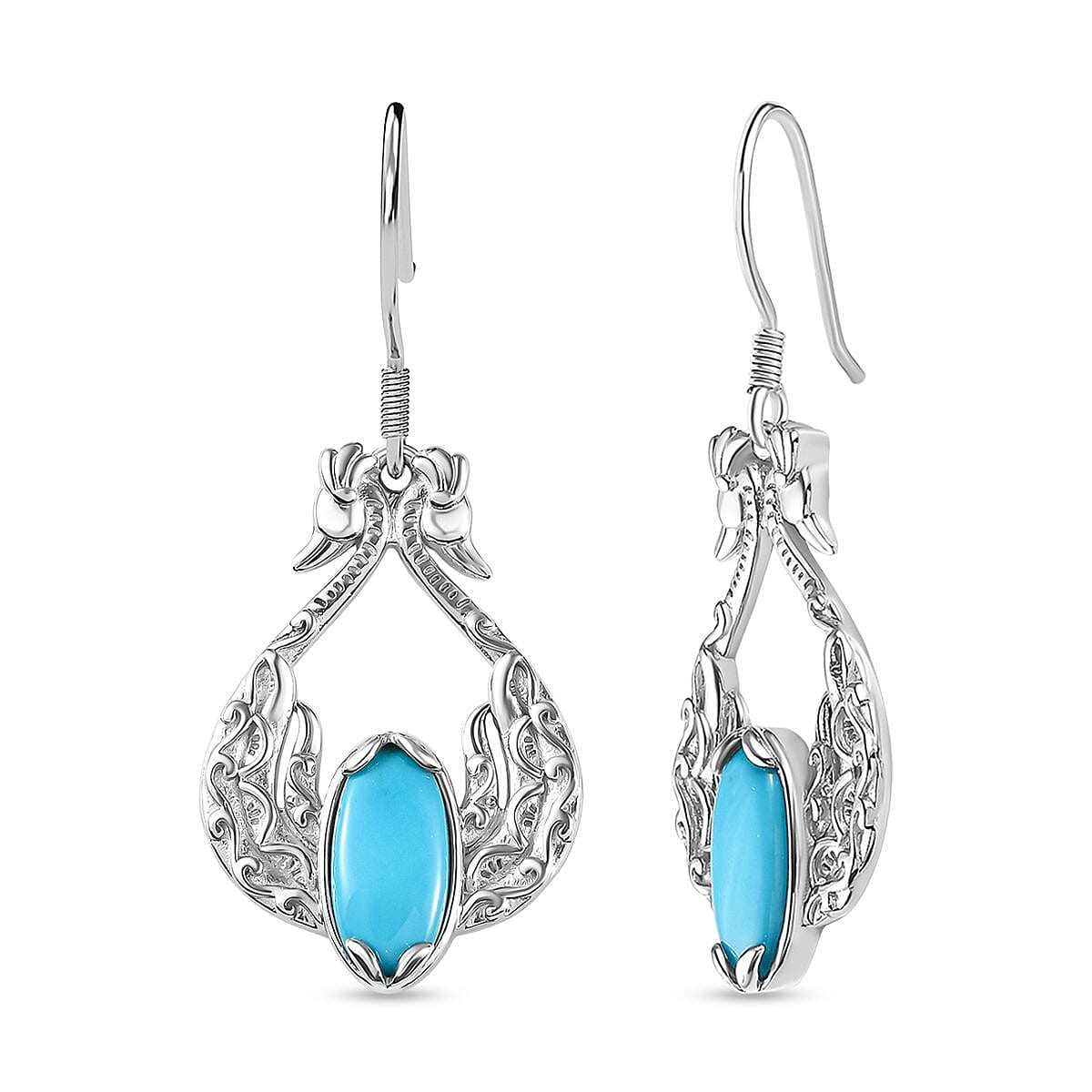 Sleeping Beauty Turquoise Peacock Earrings in Rhodium Overlay Sterling Silver, Silver Wt. 8.44 Gms  2.300  Ct. 7808221 0