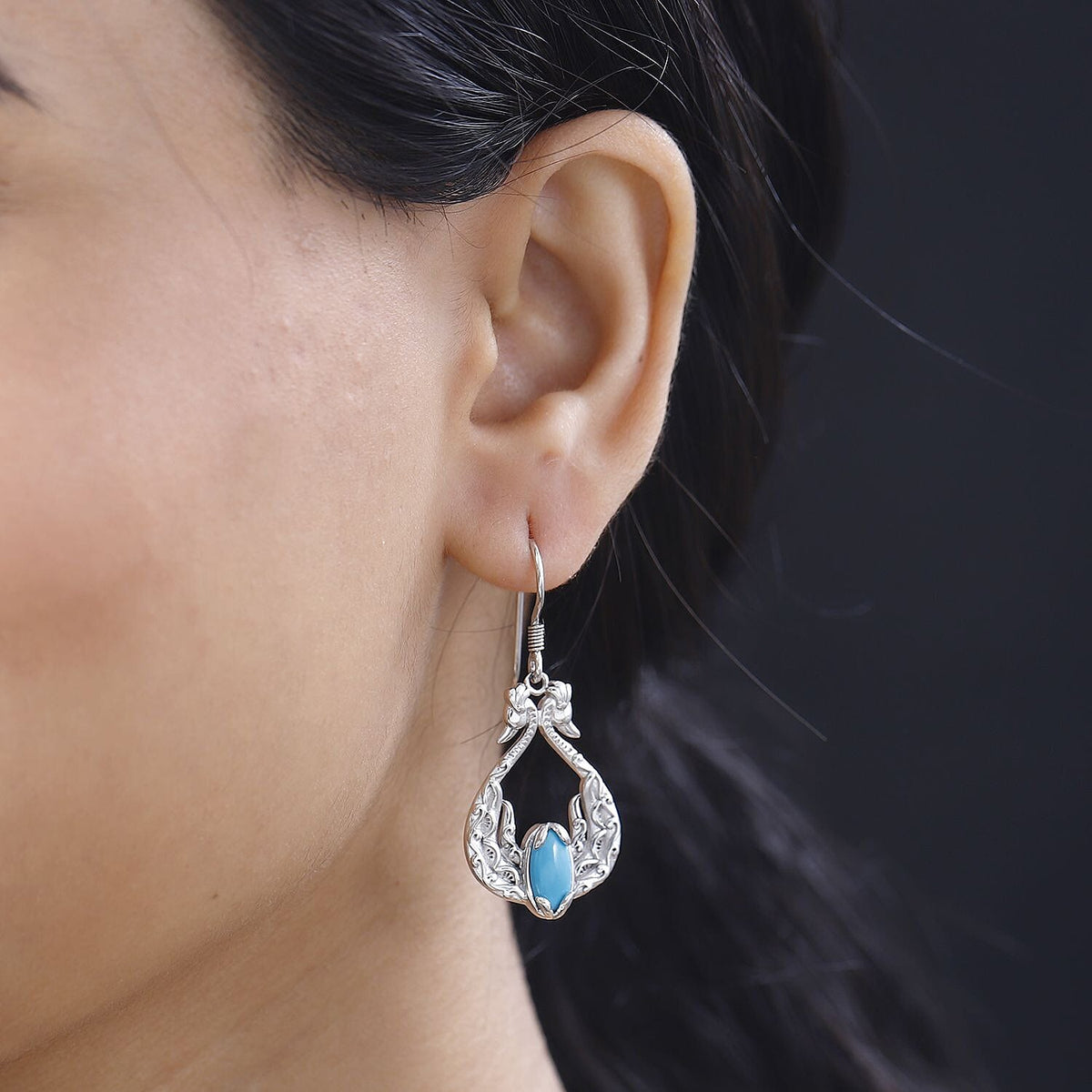Sleeping Beauty Turquoise Peacock Earrings in Rhodium Overlay Sterling Silver, Silver Wt. 8.44 Gms  2.300  Ct. 7808221 2