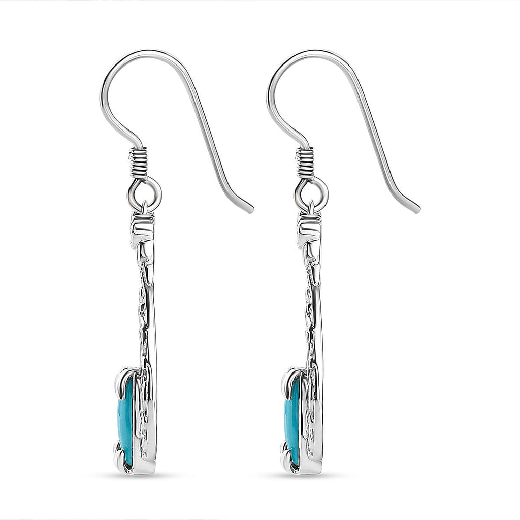 Sleeping Beauty Turquoise Earring in Rhodium Overlay Sterling Silver 2.30 Ct, Silver Wt. 8.44 Gms.