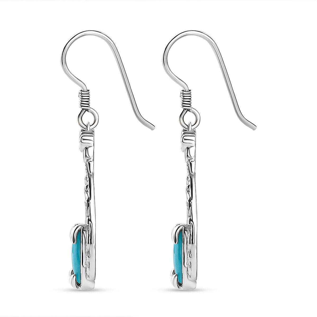 Sleeping Beauty Turquoise Peacock Earrings in Rhodium Overlay Sterling Silver, Silver Wt. 8.44 Gms  2.300  Ct. 7808221 3