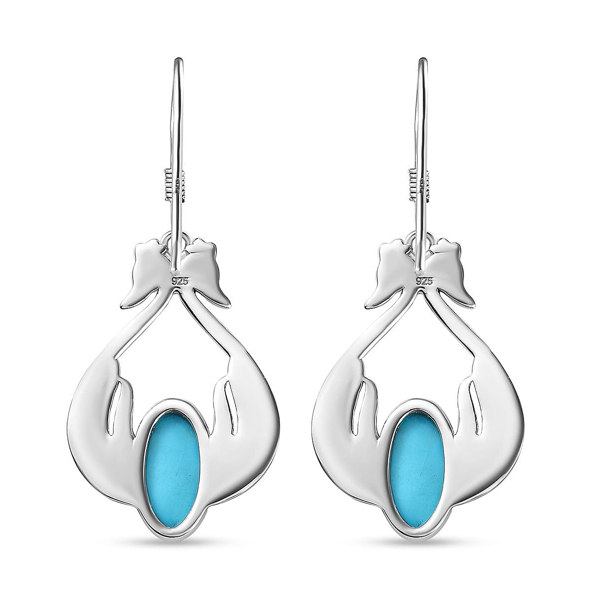 Sleeping Beauty Turquoise Peacock Earrings in Rhodium Overlay Sterling Silver, Silver Wt. 8.44 Gms  2.300  Ct. 7808221 4