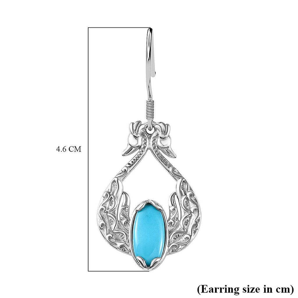 Sleeping Beauty Turquoise Earring in Rhodium Overlay Sterling Silver 2.30 Ct, Silver Wt. 8.44 Gms.