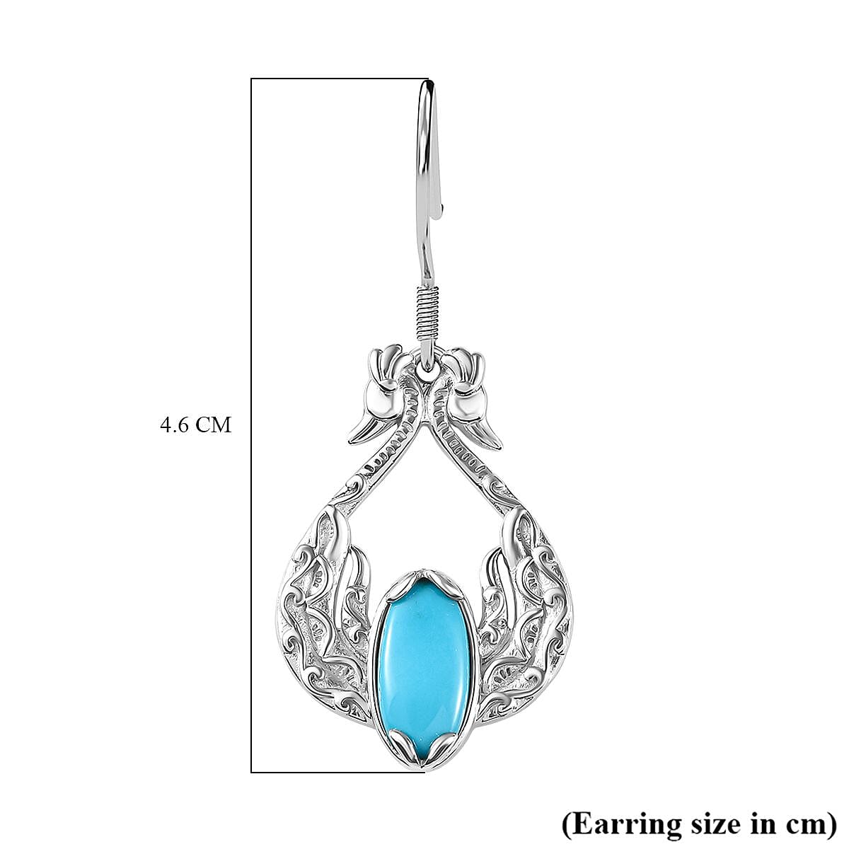 Sleeping Beauty Turquoise Peacock Earrings in Rhodium Overlay Sterling Silver, Silver Wt. 8.44 Gms  2.300  Ct. 7808221 5