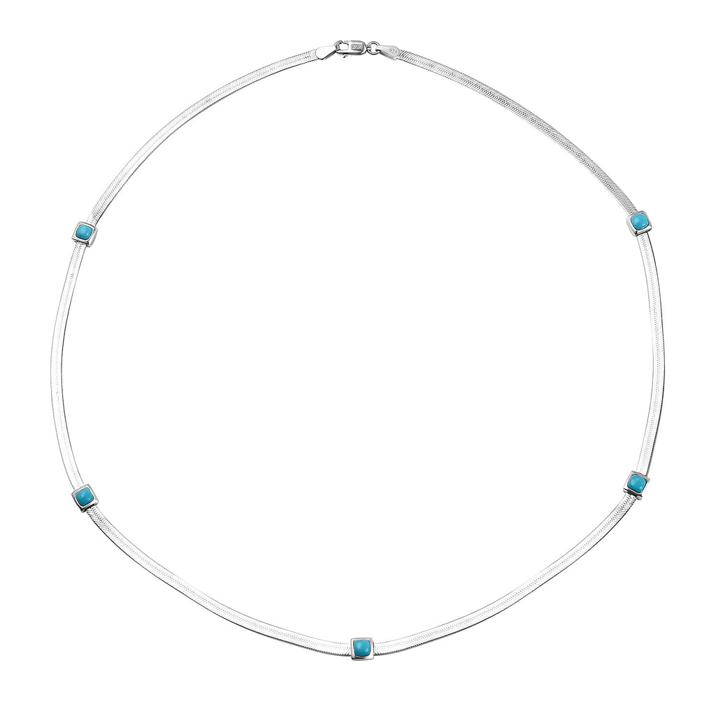Designer Inspired - Sleeping Beauty Turquoise Herringbone Necklace (Size - 20) in Platinum Overlay Sterling Silver