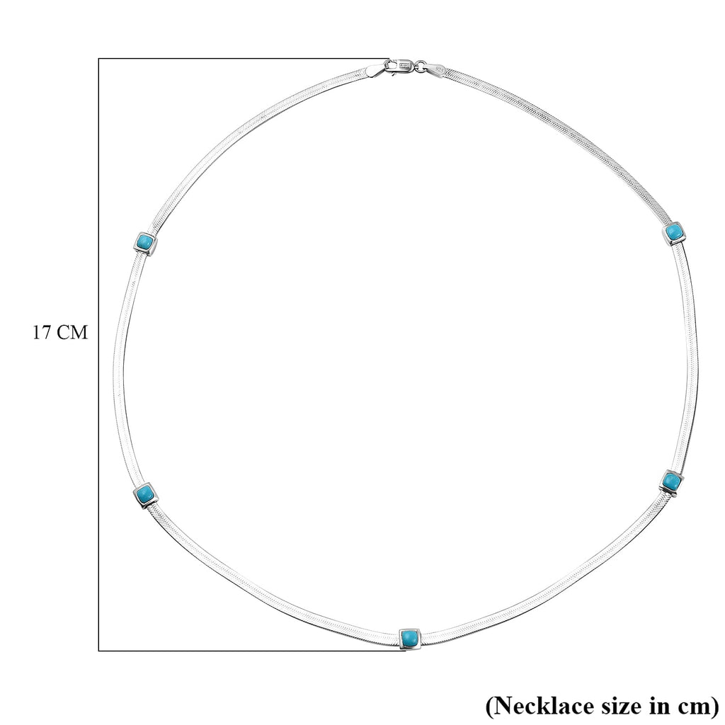 Designer Inspired - Sleeping Beauty Turquoise Herringbone Necklace (Size - 20) in Platinum Overlay Sterling Silver