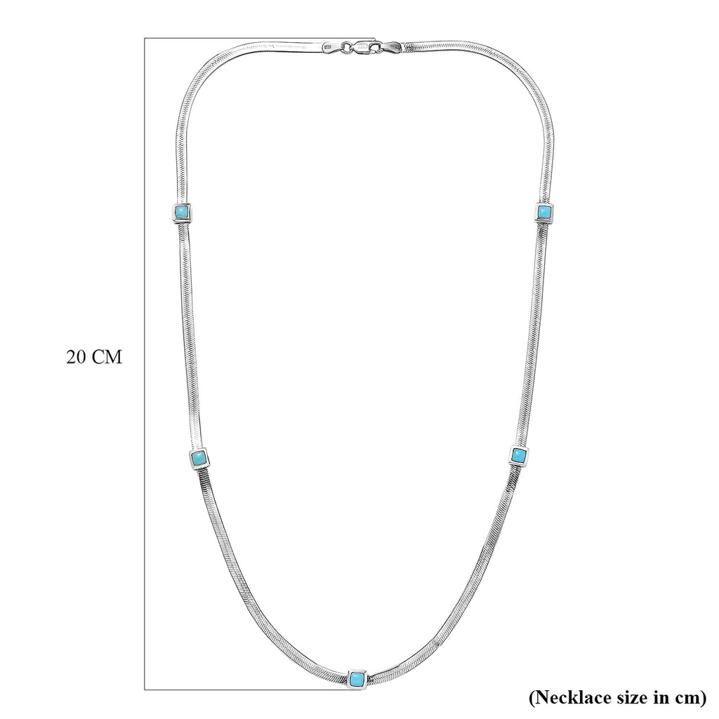 Designer Inspired - Sleeping Beauty Turquoise Herringbone Necklace (Size - 20) in Platinum Overlay Sterling Silver