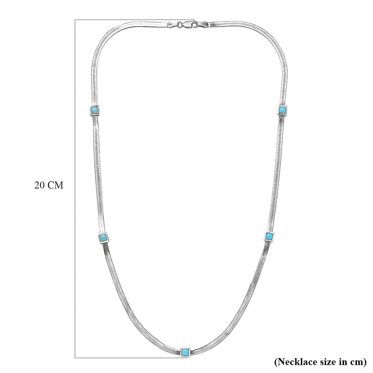 Designer Inspired - Sleeping Beauty Turquoise Herringbone Necklace (Size - 20) in Platinum Overlay Sterling Silver 7710581 6