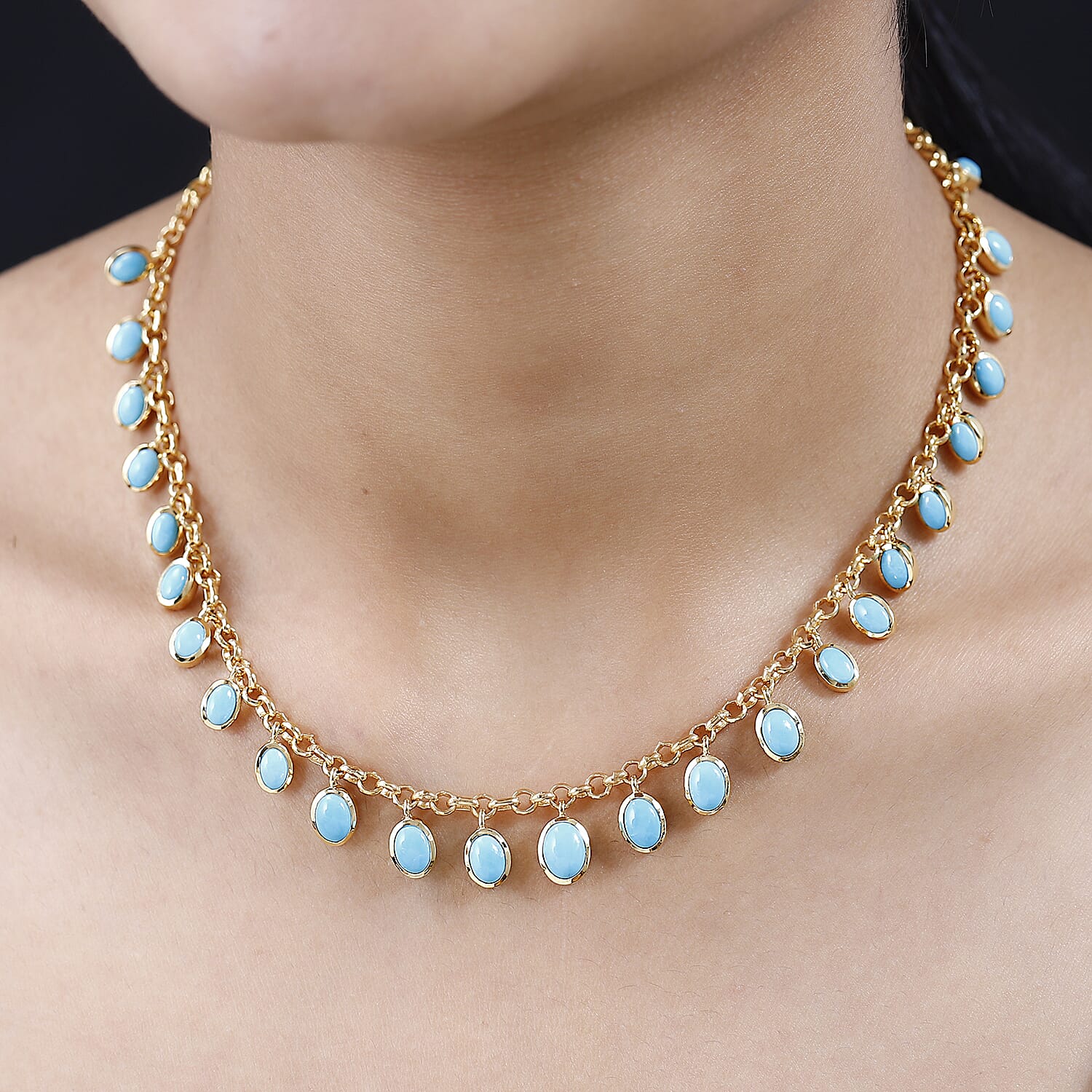 Sleeping Beauty Turquoise Fancy Necklace (Size - 20) in 18K Vermeil Yellow Gold Sterling Silver 13.73 ct, Silver Wt. 12.5 Gms 13.844 Ct. 7663405 2