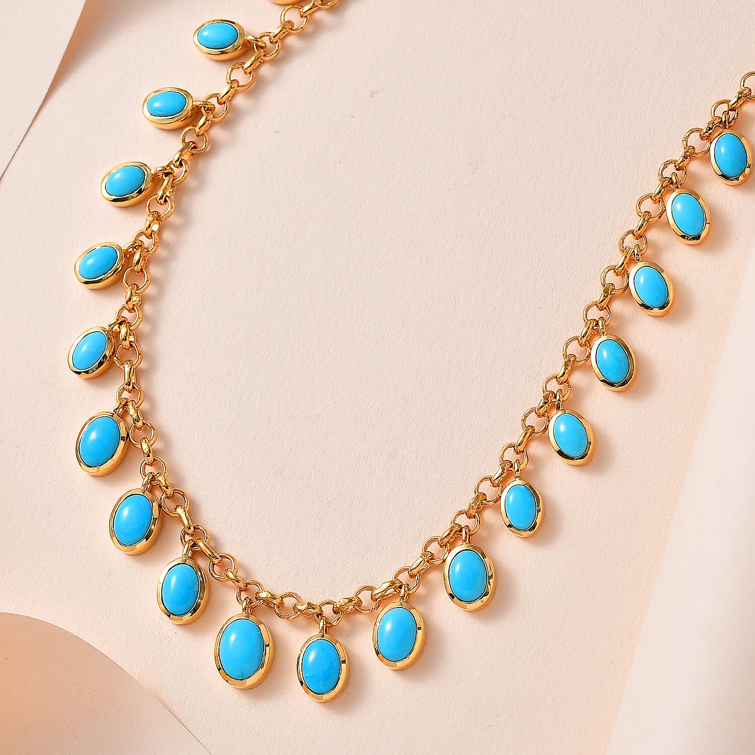 Sleeping Beauty Turquoise Fancy Necklace (Size - 20) in 18K Vermeil Yellow Gold Sterling Silver 13.73 ct, Silver Wt. 12.5 Gms 13.844 Ct. 7663405 3