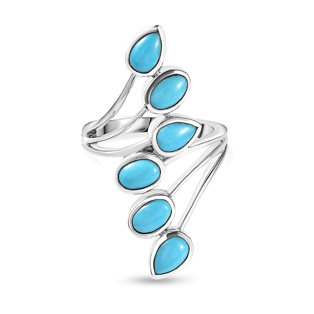 Arizona Sleeping Beauty Turquoise Bypass Spray Ring in Platinum Overlay Sterling Silver 2.60 Ct.