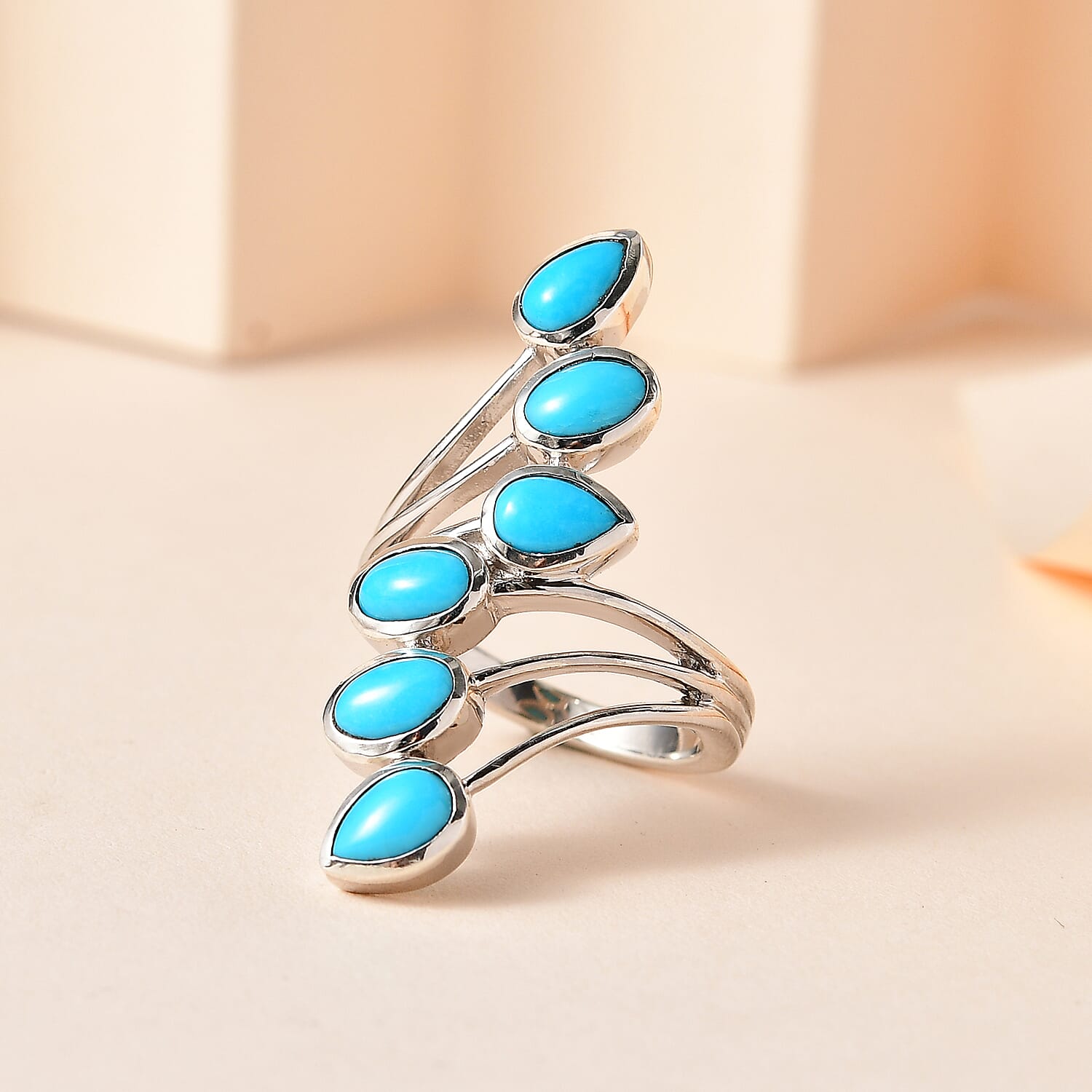 Arizona Sleeping Beauty Turquoise Bypass Spray Ring in Platinum Overlay Sterling Silver 2.60 Ct. 7727361 1