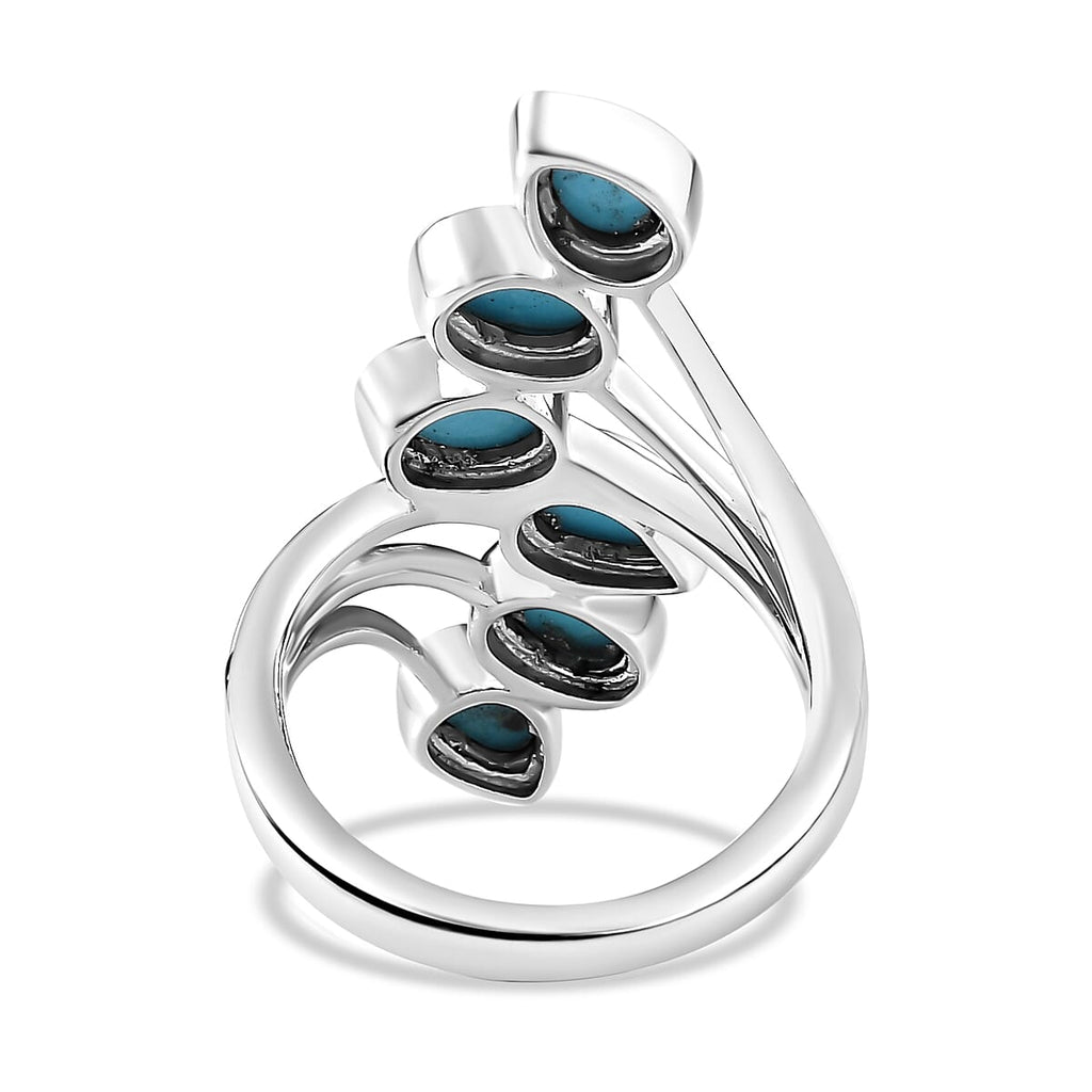 Arizona Sleeping Beauty Turquoise Bypass Spray Ring in Platinum Overlay Sterling Silver 2.60 Ct.