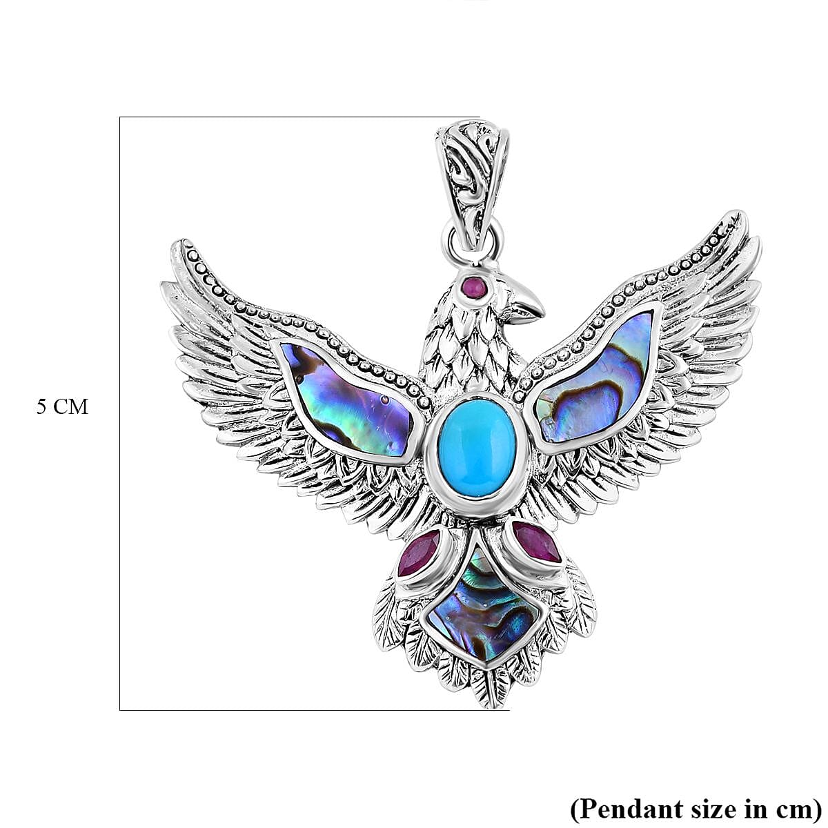 Sleeping Beauty Turquoise ,  Fissure Filled Ruby ,  Abalone Shell  Pendant  Sterling Silver 2.55 pc,  Silver Wt. 9 Gms  2.550  Ct. 7687621 6