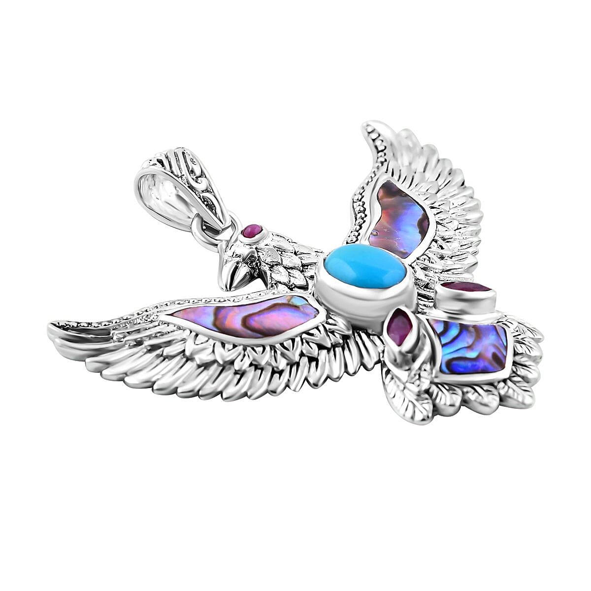 Royal Bali Collection - Ruby and Abalone Shell Pendant in Sterling Silver, Silver Wt. 12.59 Gms 7748197 3