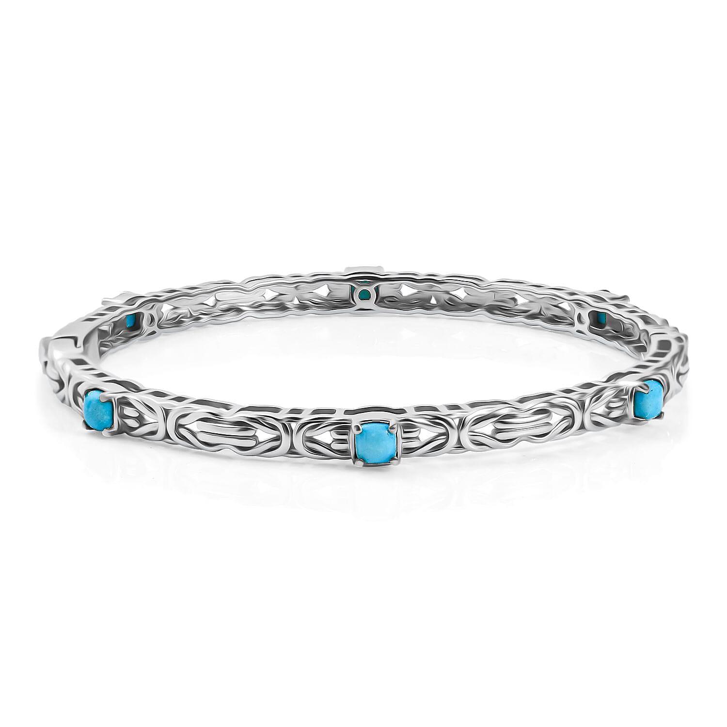 Sleeping Beauty Turquoise  Full Bangle in Rhodium Overlay Sterling Silver 1.80 ct,  Silver Wt. 17.5 Gms  2.076  Ct. 8060554 0