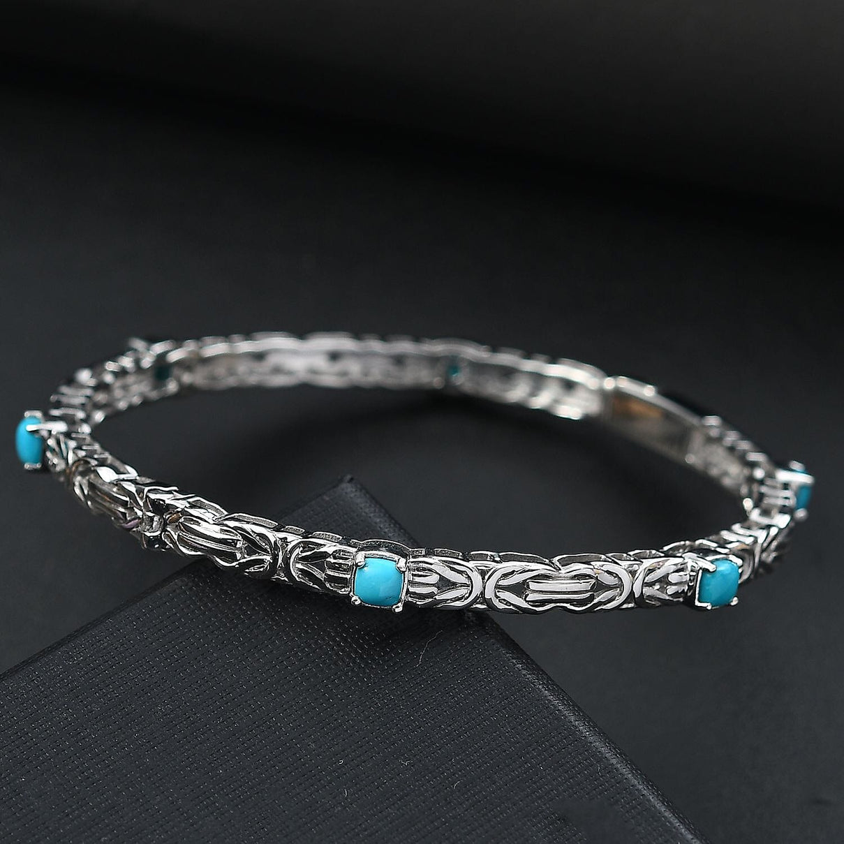 Sleeping Beauty Turquoise  Full Bangle in Rhodium Overlay Sterling Silver 1.80 ct,  Silver Wt. 17.5 Gms  2.076  Ct. 8060554 2