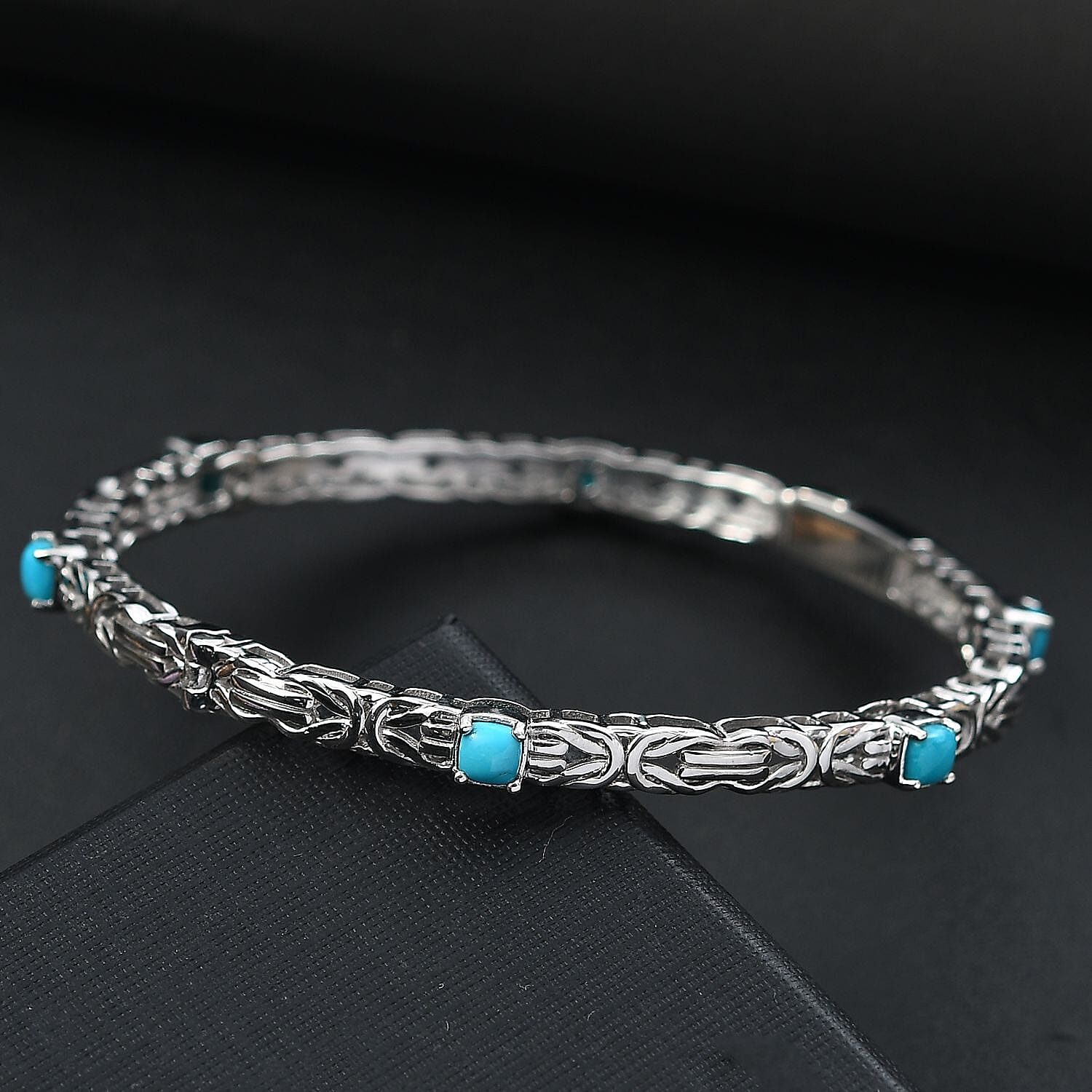 Sleeping Beauty Turquoise  Full Bangle in Rhodium Overlay Sterling Silver 1.80 ct,  Silver Wt. 17.5 Gms  2.076  Ct. 8060554 2
