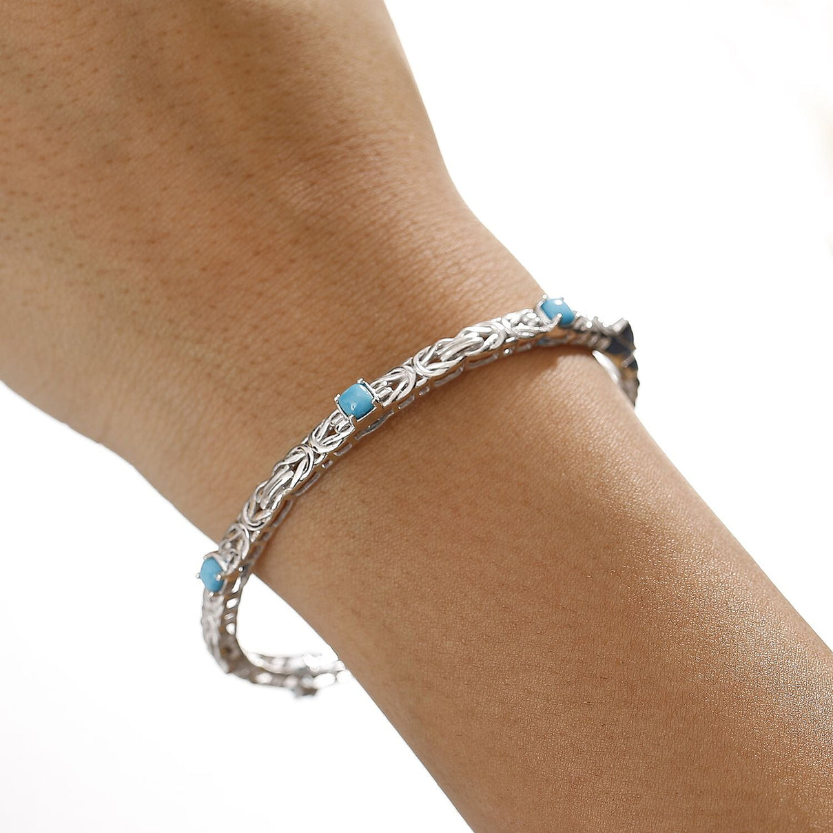Sleeping Beauty Turquoise  Full Bangle in Rhodium Overlay Sterling Silver 1.80 ct,  Silver Wt. 17.5 Gms  2.076  Ct. 8060554 3