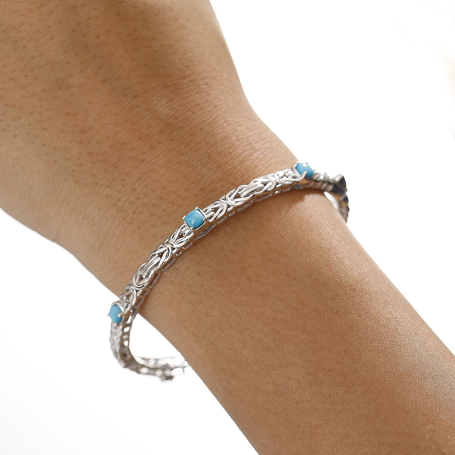 Sleeping Beauty Turquoise  Full Bangle in Rhodium Overlay Sterling Silver 1.80 ct,  Silver Wt. 17.5 Gms  2.076  Ct. 8060554 3