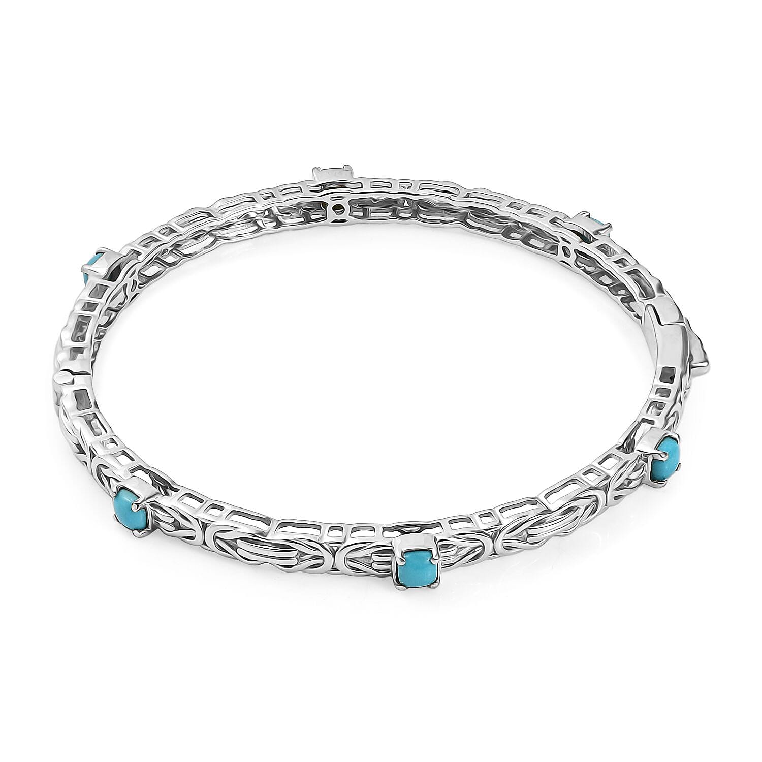 Sleeping Beauty Turquoise  Full Bangle in Rhodium Overlay Sterling Silver 1.80 ct,  Silver Wt. 17.5 Gms  2.076  Ct. 8060554 5